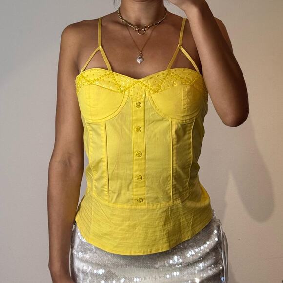 Yellow Beaded Corset Top M - Picture 1 of 7